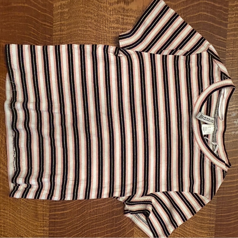 H&M Striped Short Sleeve Tee - Black, White, Pink